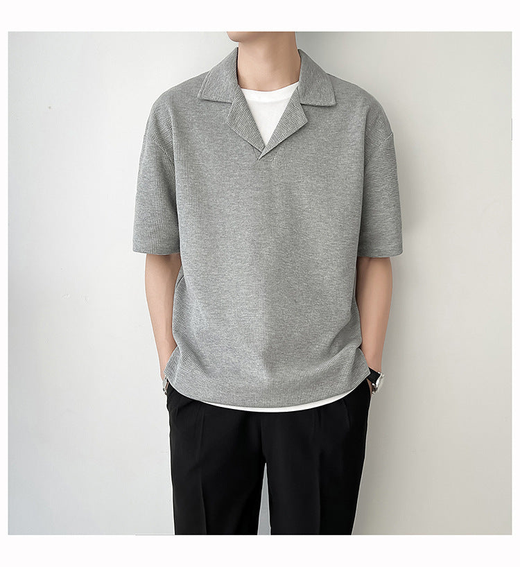 Ins Springsummer Plain Short Sleeve Polo Knitted Loose Drop-shoulder Sleeve Half Sleeve