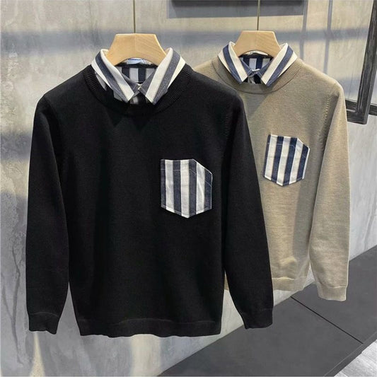Patch Shirt Collar Splicing Fake Two Pieces Men's Casual