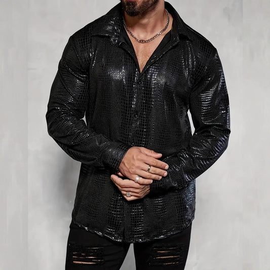 Men's Casual Crocodile-Print Long-Sleeve Shirt
