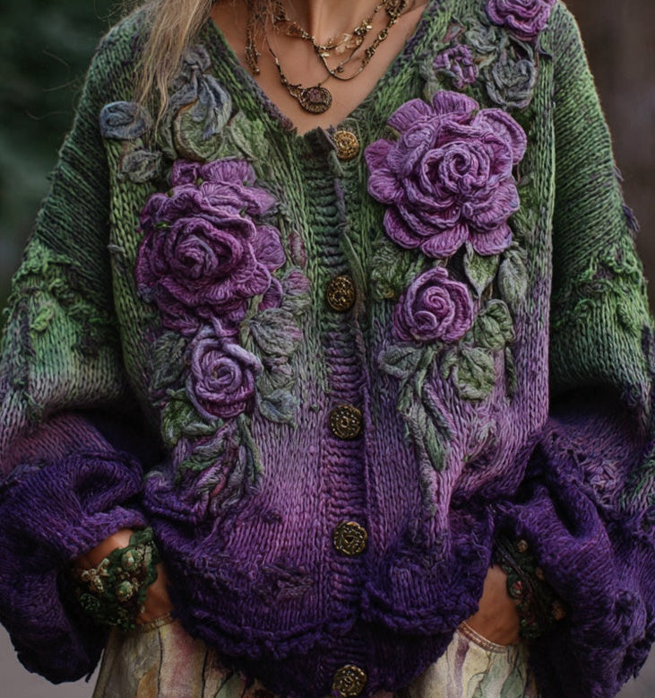 Women's Printed Wear Cardigan Knitted Coat