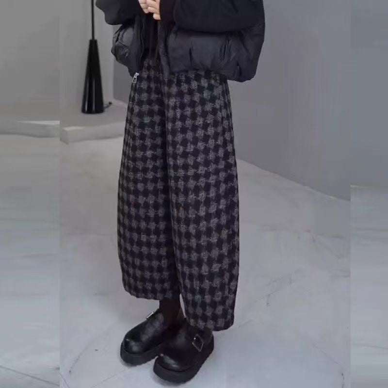 Plaid Casual Wide-leg Pants For Women New Style Loose-fit Plaid Design