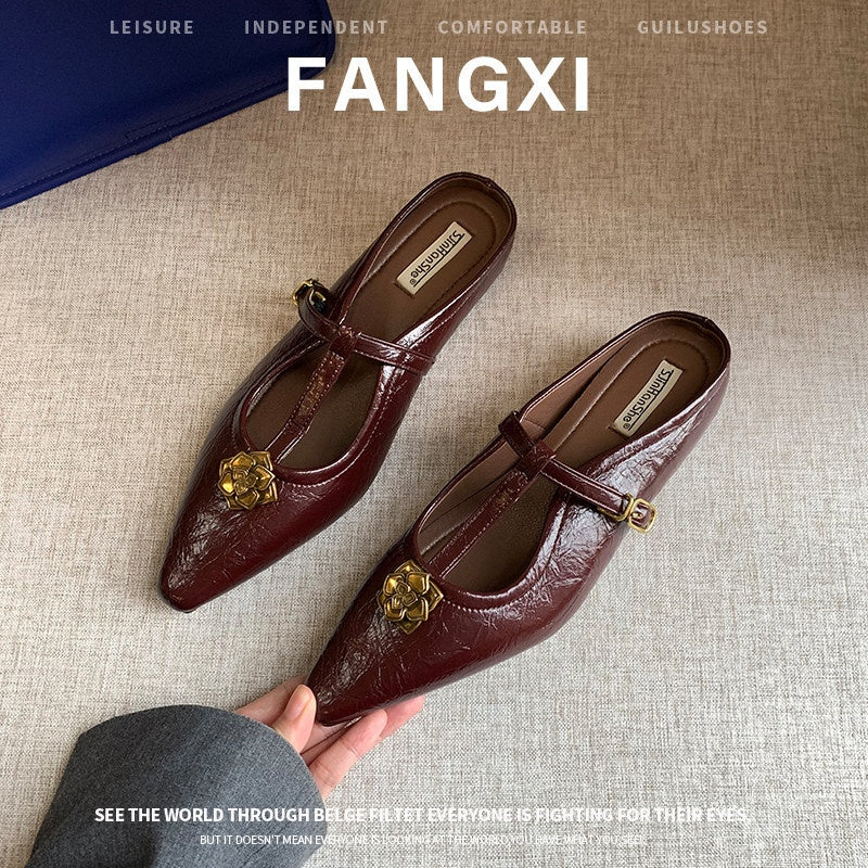 French Retro Wedge Heel Mules For Women, Elegant Closed Toe Slip-on Sandals, Comfortable Hidden Heel Lazy Shoes For Summer Outdoor