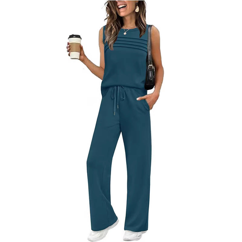 Womens Pleated Vest Top Two-Piece Set