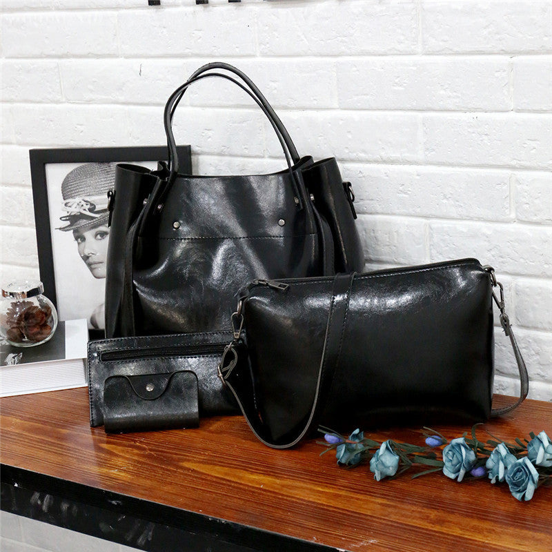 Four Piece Trendy PU Mother-and-child Bag Solid Color One-shoulder Diagonal Bag