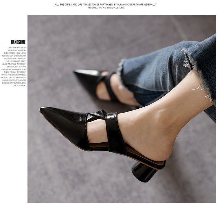 New Pointed Red Thick Heel Sandals