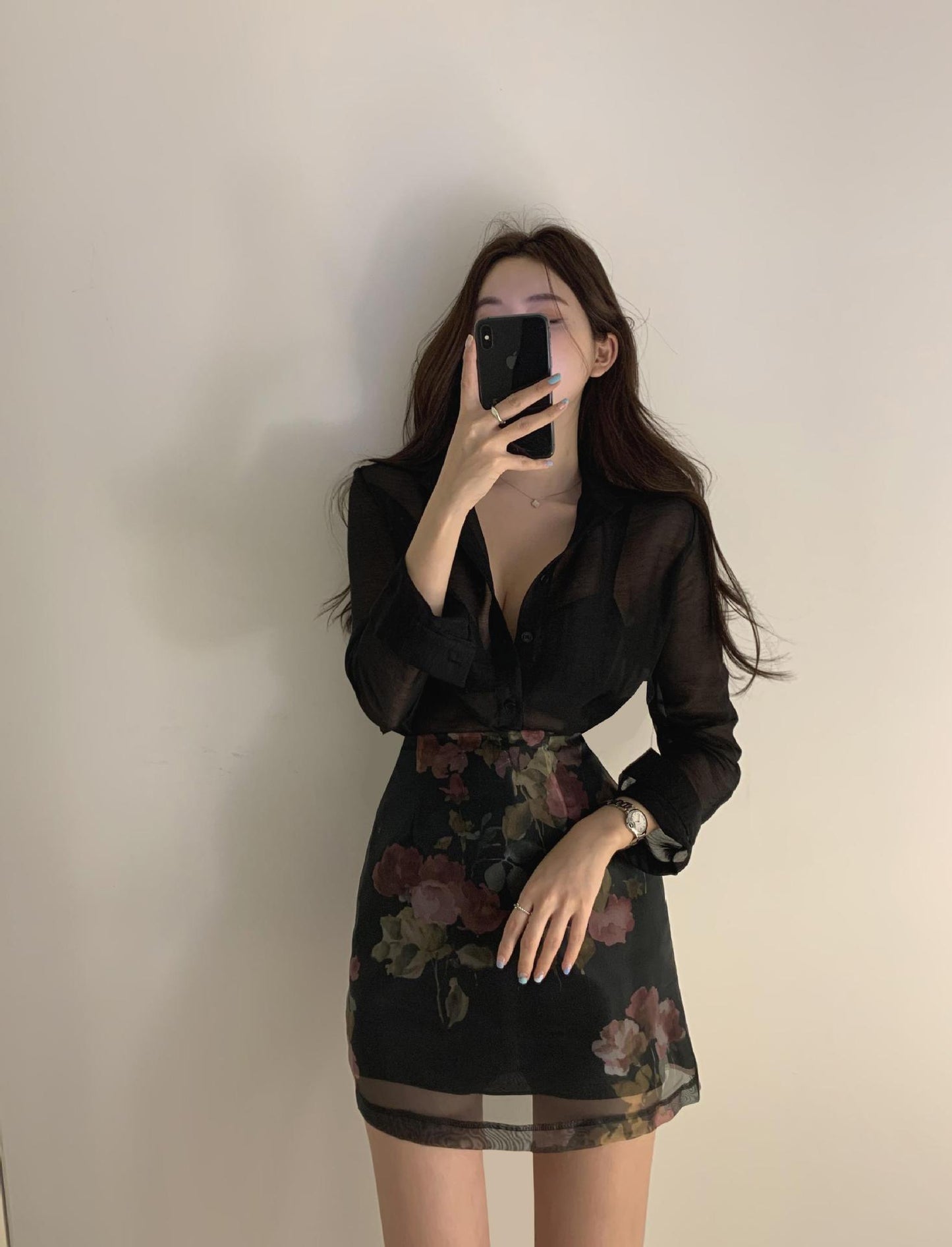 Sun Protection Shirt High Waist Color Printing Chiffon Skirt