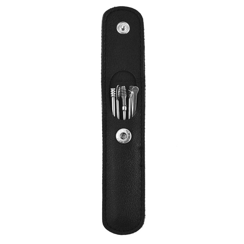 Stainless Steel Ear Pick Leather Suit 6-piece Set