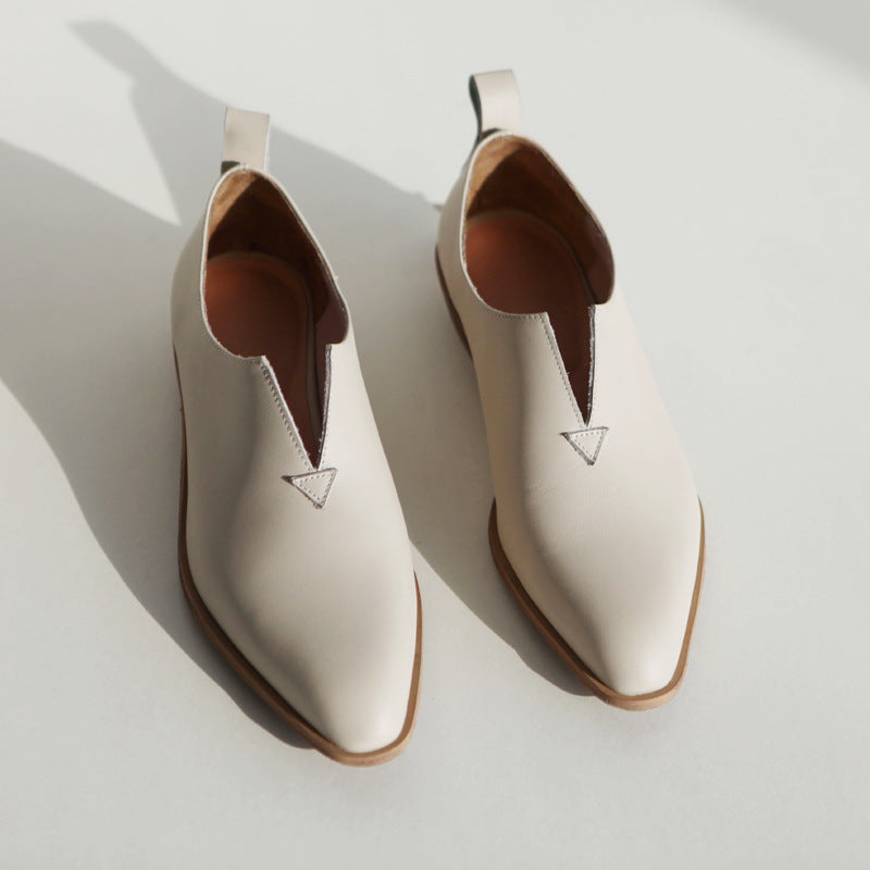Square Toe V-mouth All-leather Fashion Casual Shoes Inside And Outside
