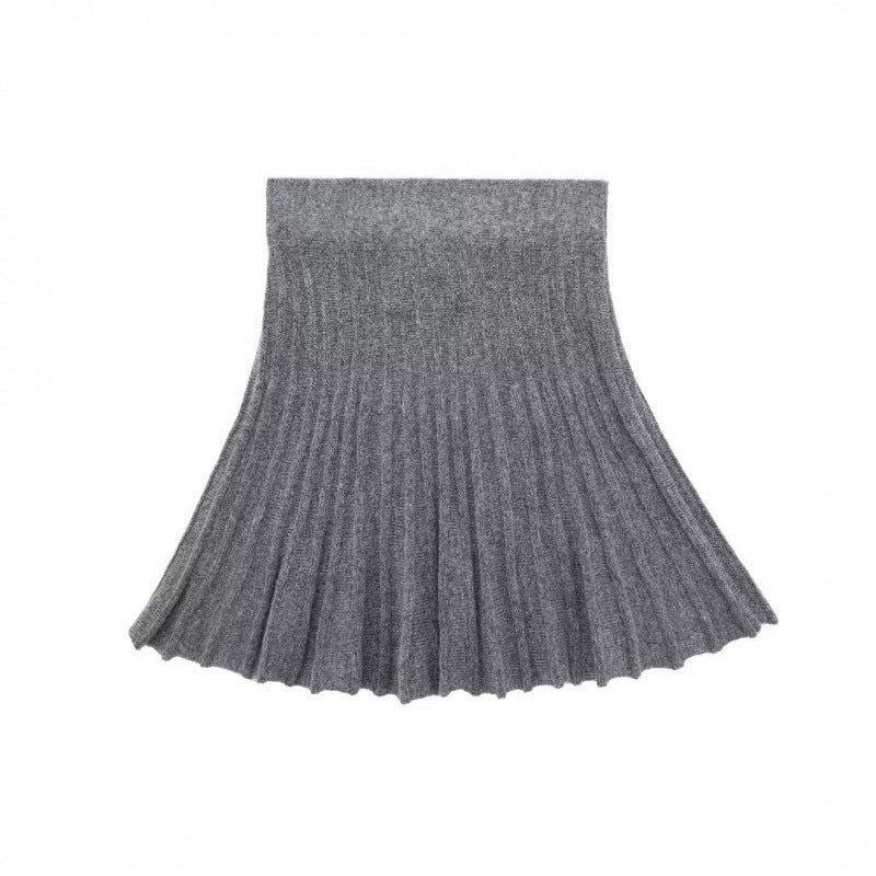 High-neck Long-sleeved Top With Pleated Mini Skirt Knit Set