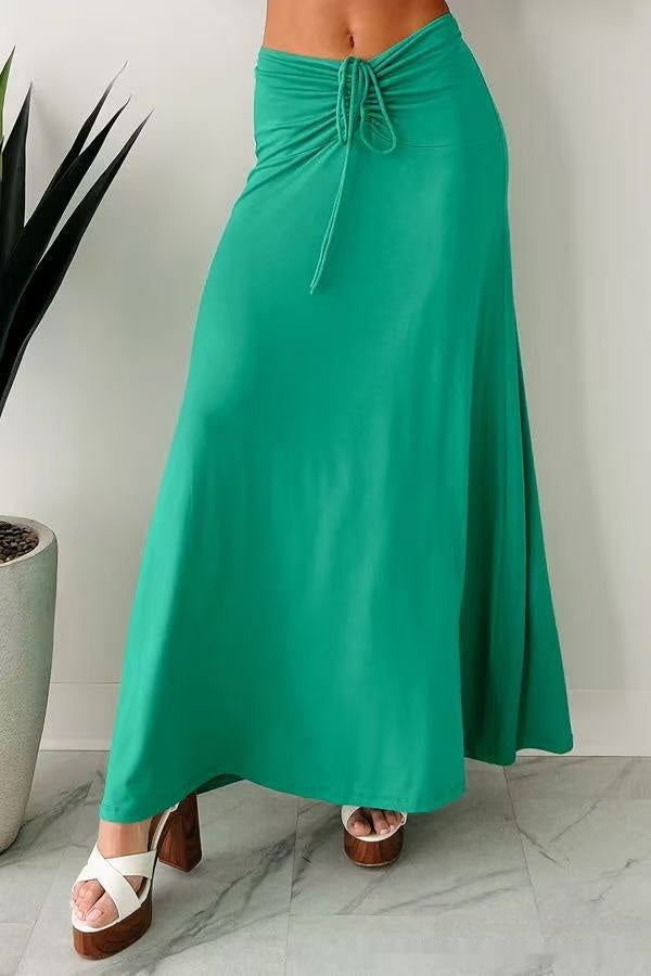European And American Drawstring Stitching Su Pleated Solid Color Women's Skirt