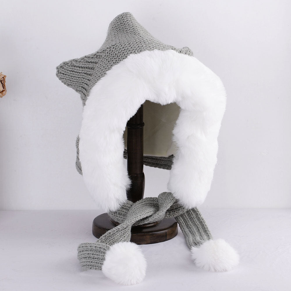 Cute Ears Thick Wool Hat Cape