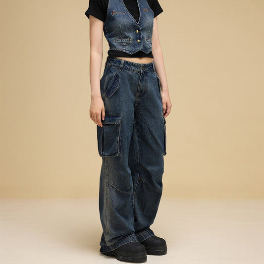 Overalls i denim med vide ben til tung industri