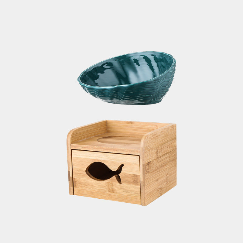 Ceramic neck cat bowl with oblique mouth