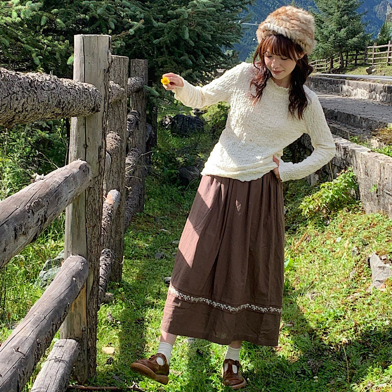 Four Seasons Embroidered Cotton And Linen Skirt