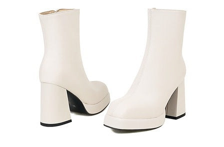 Womens Retro Chunky Heel Platform Side-Zip Ankle Boots