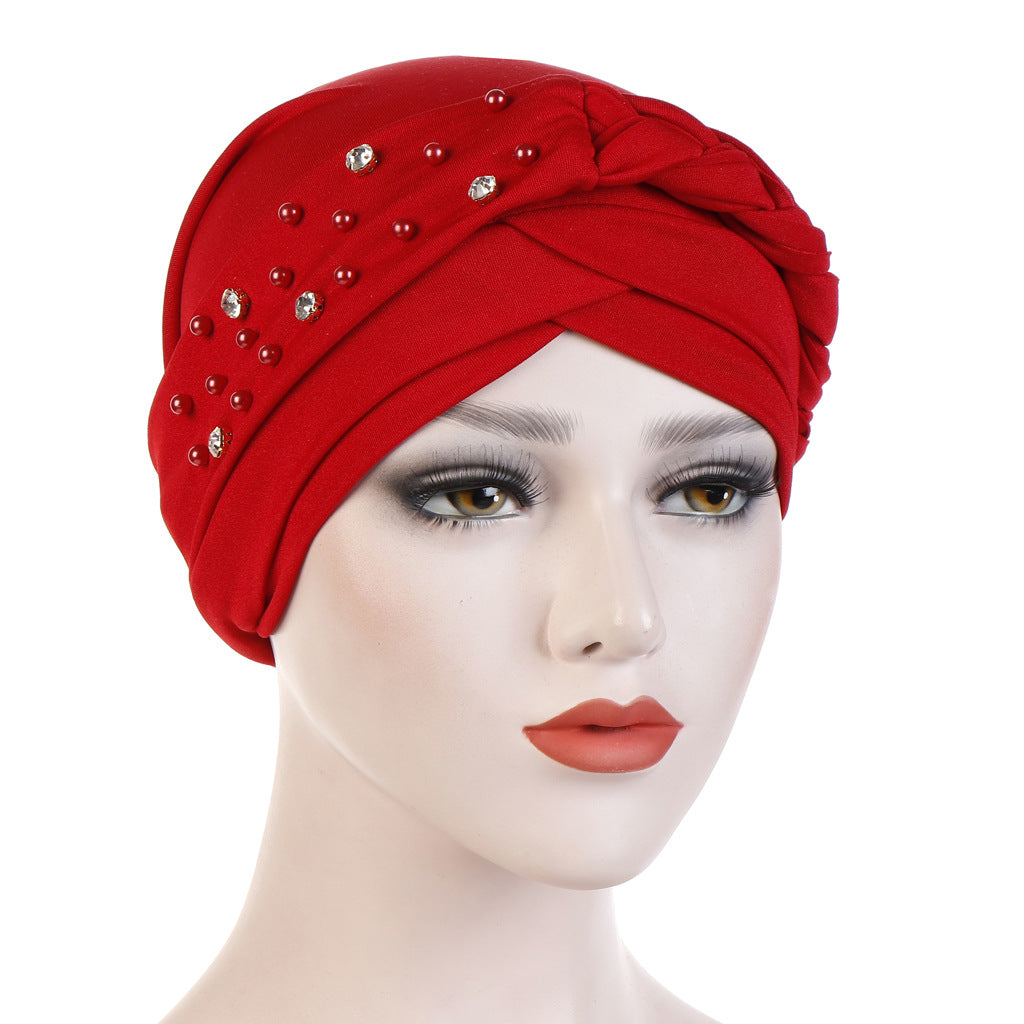New Multi-color Crystal Hemp Three-layer Turban Hat