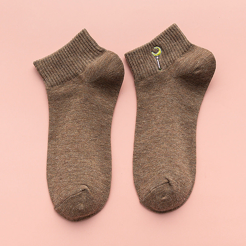 Cartoon embroidery summer thin short cotton socks