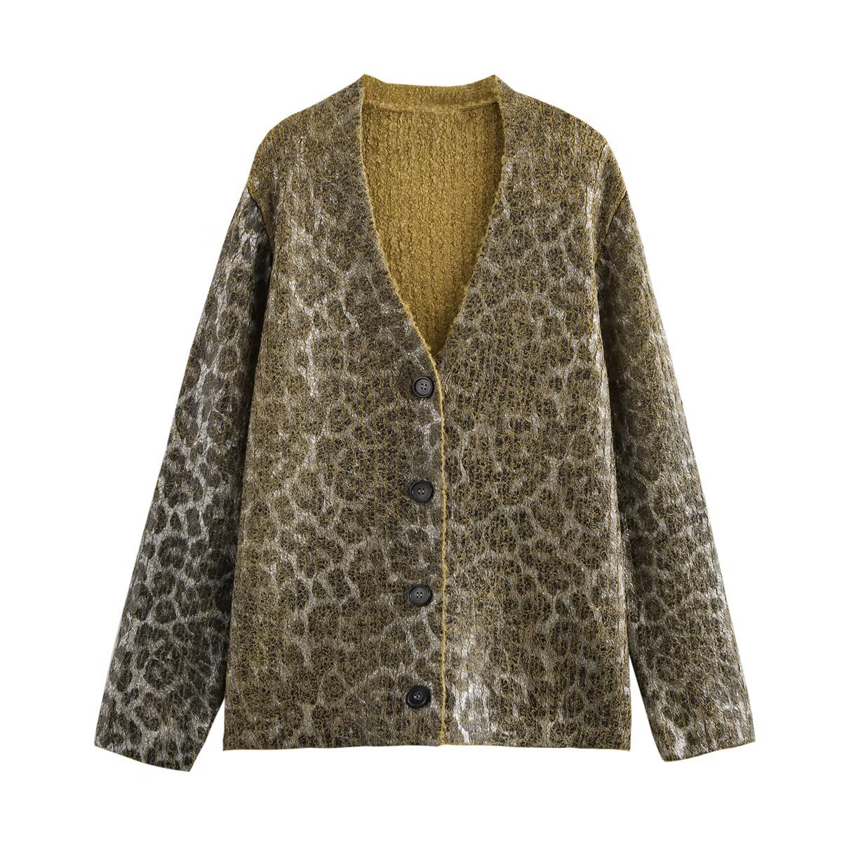 Women's Animal Pattern Knitted Metal Bronzing Sweater Coat