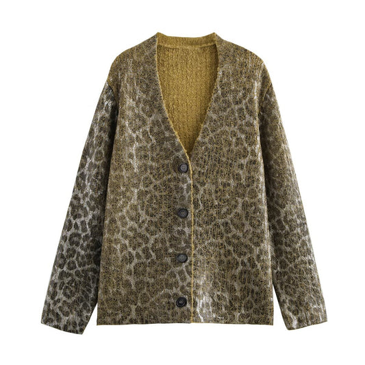 Women's Animal Pattern Knitted Metal Bronzing Sweater Coat