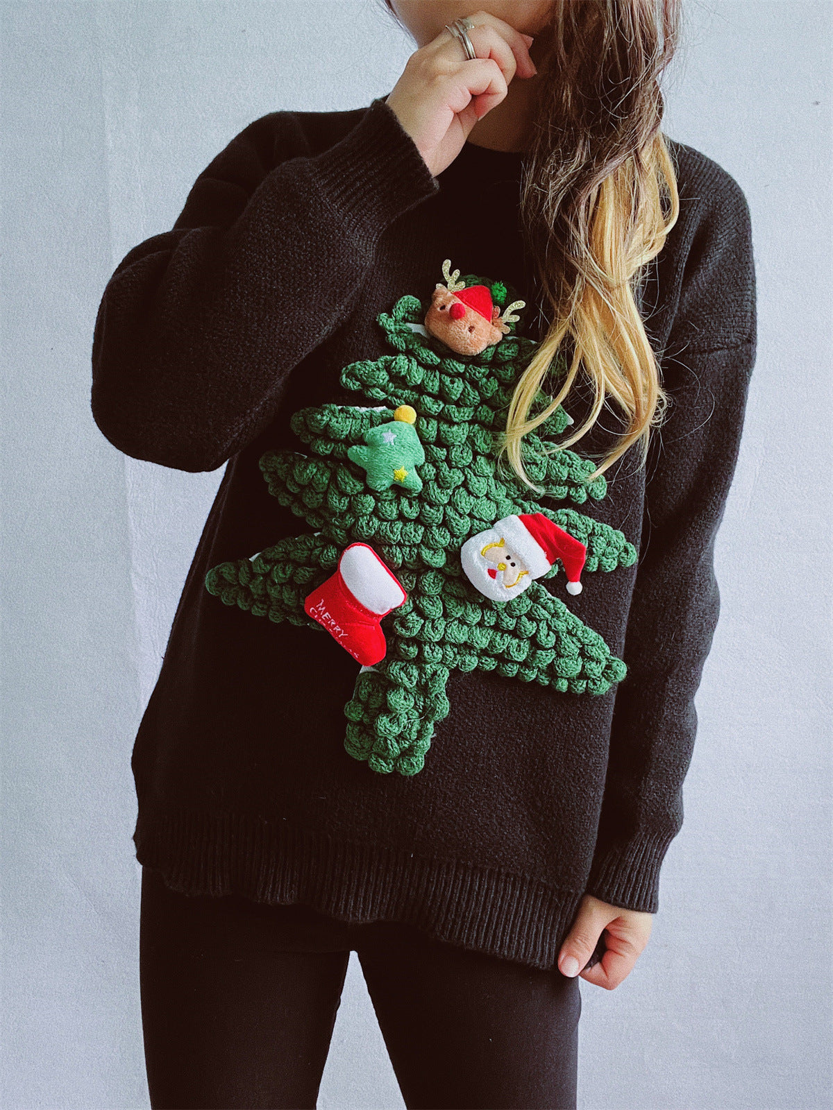 Flocking Loose New Year Red Sweater For Women