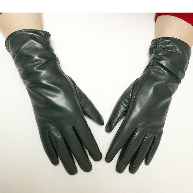 Color Leather Lengthened Sheepskin Winter Plush Warm Gloves