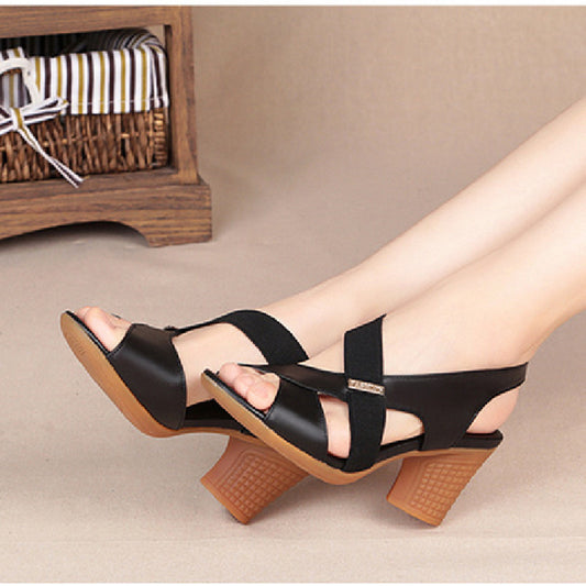 Tendon-soled soft-soled non-slip thick-heel fish mouth shoes