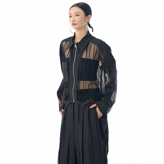 Womens Hollowed-Out Mesh Sheer Statement Top
