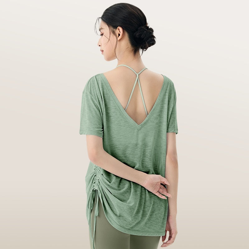 Pleating Slim Fit Slimming T-shirt Loose-fitting Lightweight Thin Breathable Pilates Top