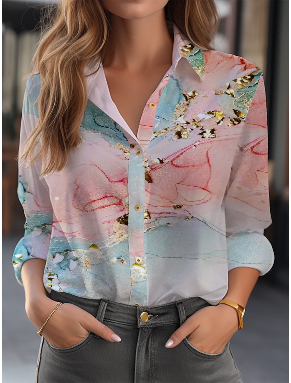 Women's Cardigan 3D Flower Print Long Sleeve Shirt