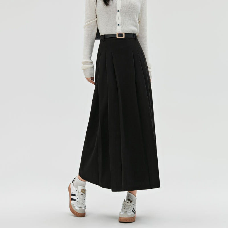 Autumn And Winter New Mid-length High-waisted Slimming A-line Maxi Skirt With Drape
