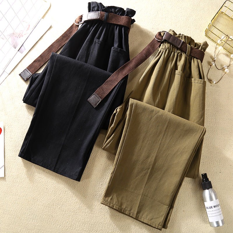 Flower bud elastic waist versatile casual pants