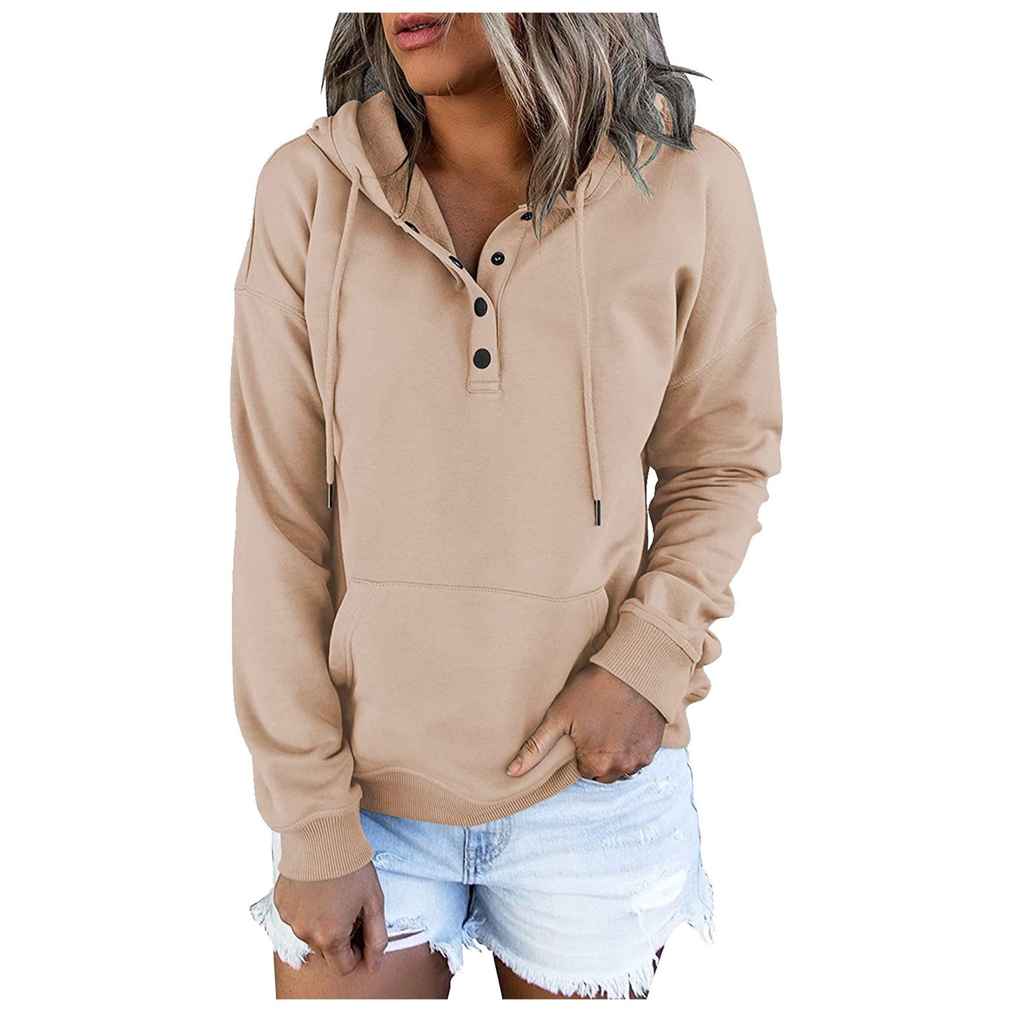 Loose-fitting Casual Long-sleeve Hoodie With A Drawstring And Pockets