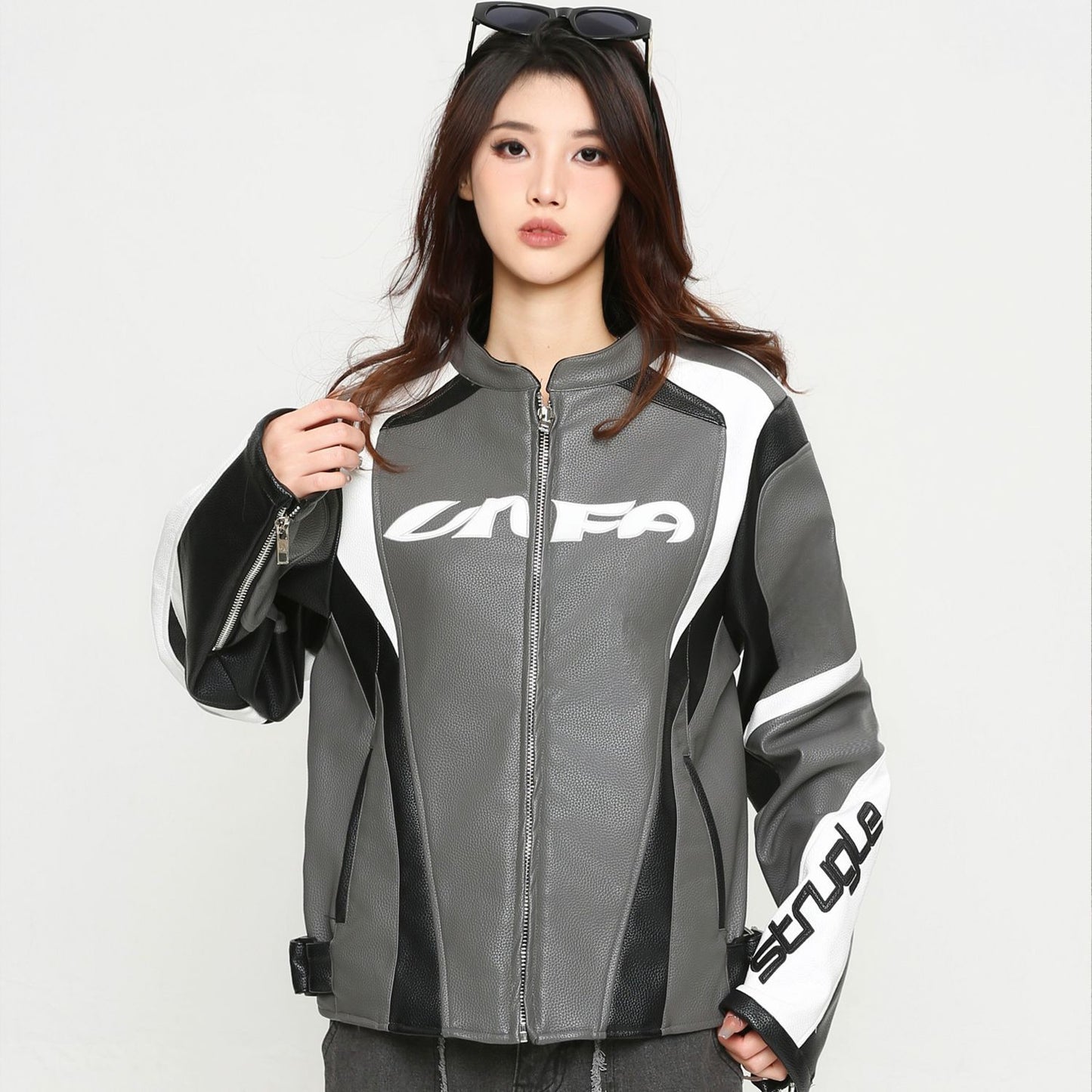 Men's And Women's Letter Embroidered Leather Jacket