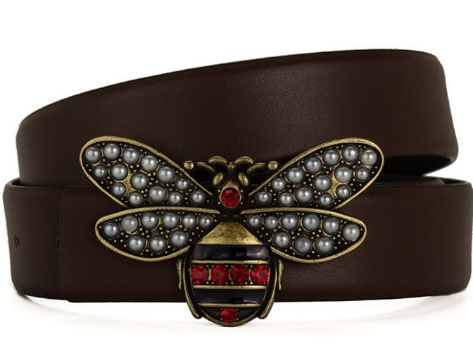 New Design Women's New Fashion Leather Belt With Metal Bee Buckle