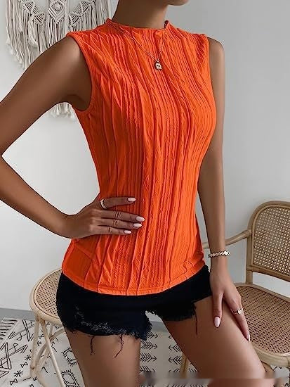 Women's Half Turtleneck Wide Pattern Vest Summer Retro Chic Sleeveless Top