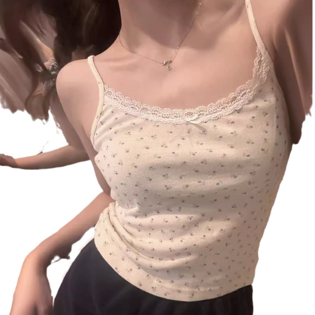 U-neck Floral Short Sleeved Short Top For Women