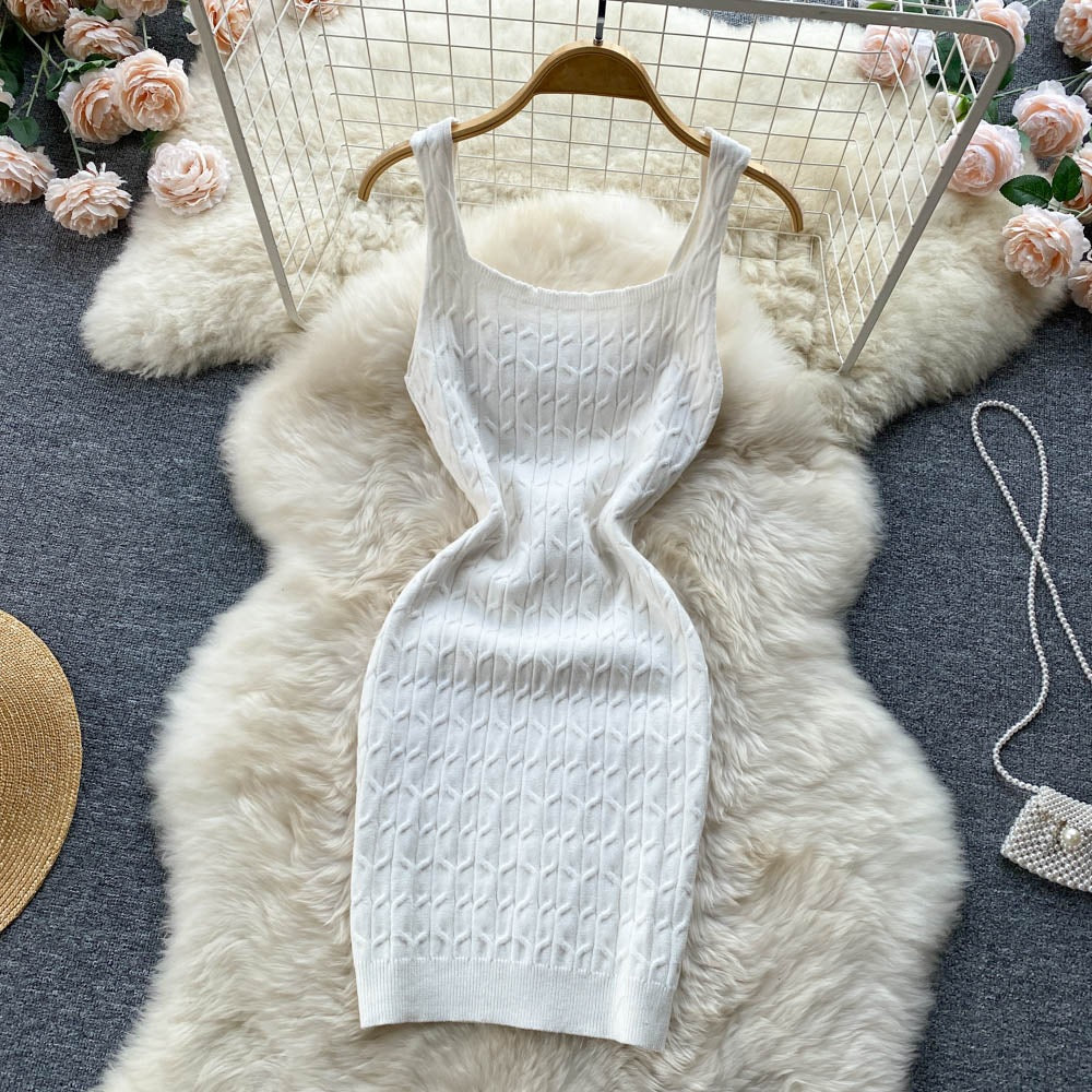 Versatile Cable-Knit Slip-Neck Sweater Body-Con Dress That Slims The