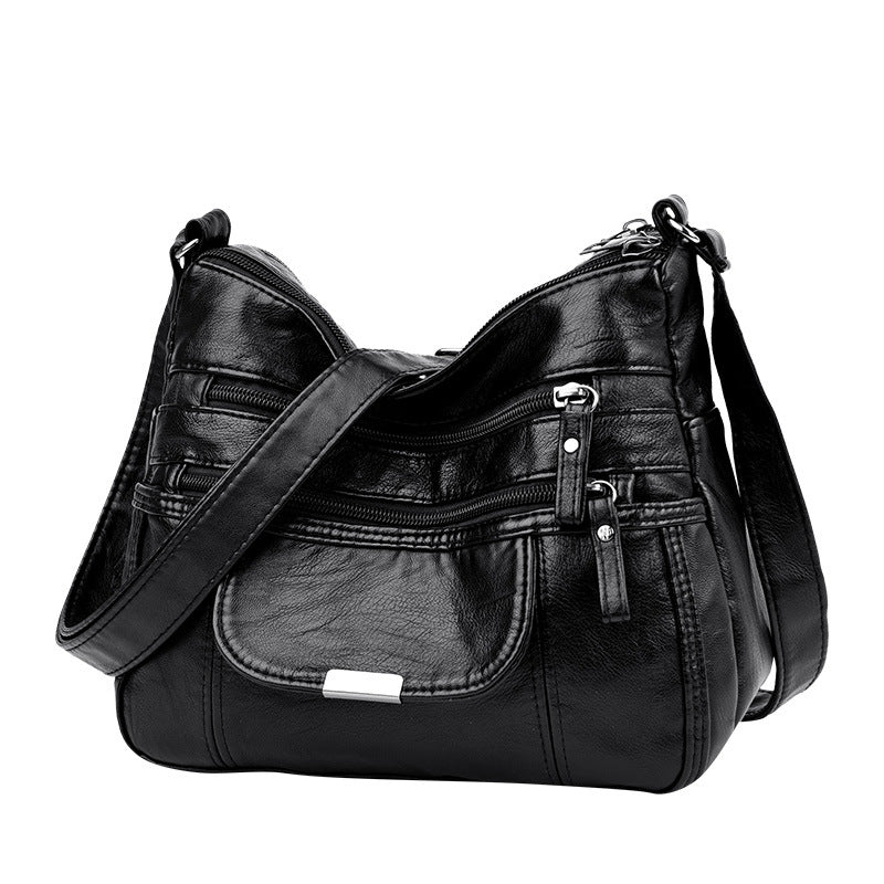 Versatile Washed Soft Leather One-Shoulder Crossbody Bag