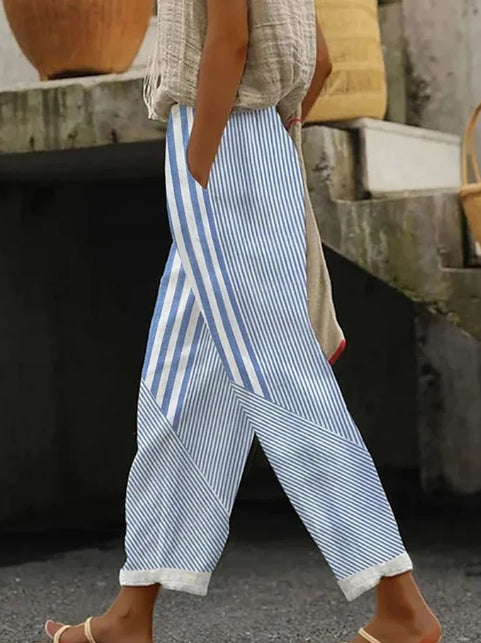 Women's Loose Striped Casual Pants With Pockets