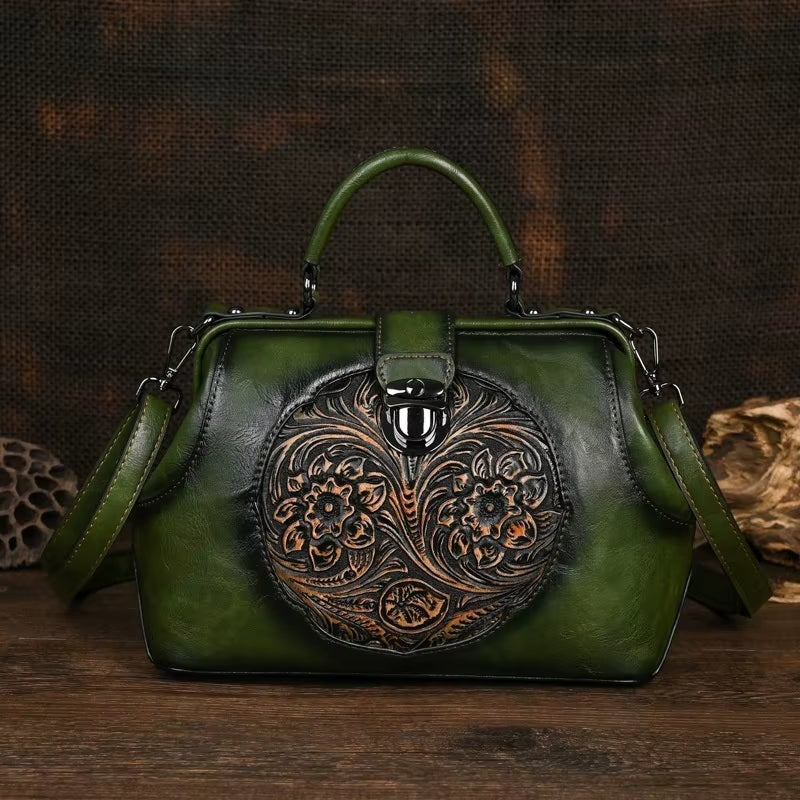 2025 Luxury Handmade Women's Shoulder Bag - Vintage Embossed Leather Handbag with Dual Functionality