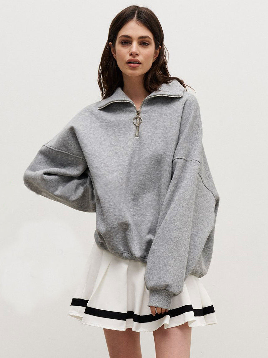 Dame Fritid Løs Lynlås Sweater