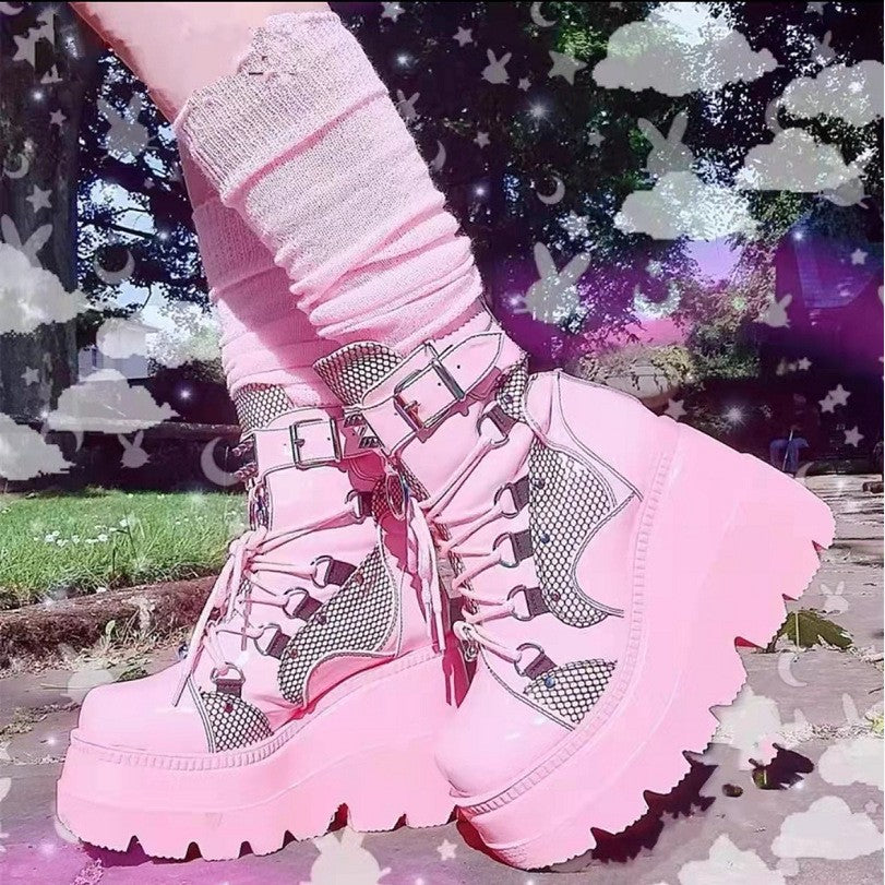 Women's Metal Buckle Thick Soled Boots