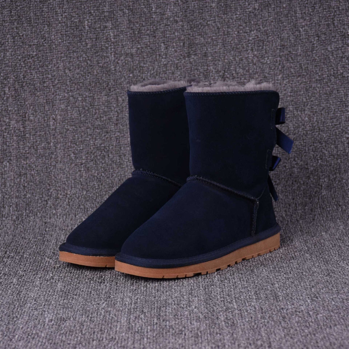 Women's Solid Color Bow Mid-tube Snow Boots