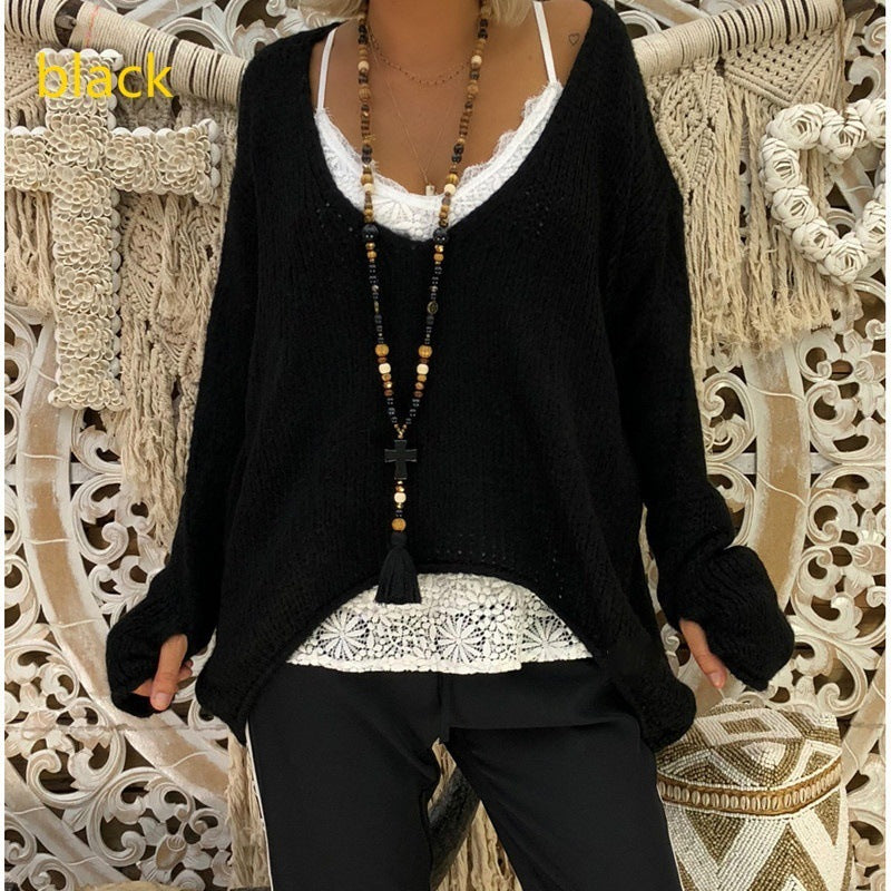 V-neck Loose Knitted Warm Commuter Sweater
