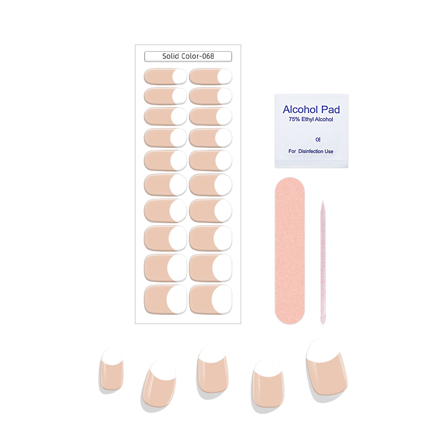 New French Solid Color Gel Waterproof Semi-baked Nail Stickers