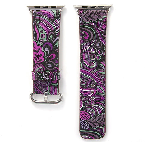 Silk-printed Floral Leather Strap Chinoiserie