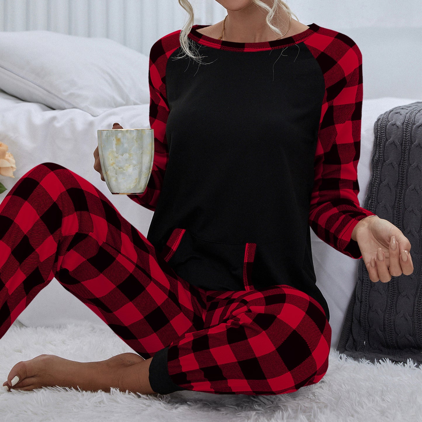 European And American Christmas Festival Women's Fashion Plaid Homewear Casual Loose Outfit