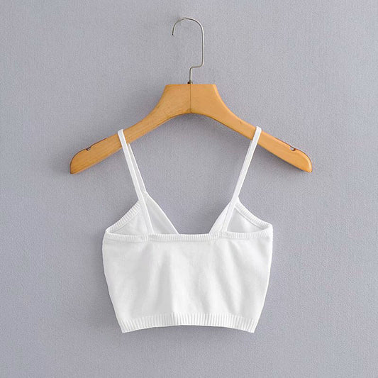 European And American Style Bow Knitted Camisole Short Design Top