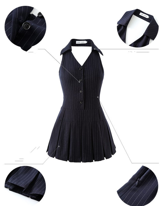 French Kikyo Hanging Neck Off Shoulder Spicy Girl Dress