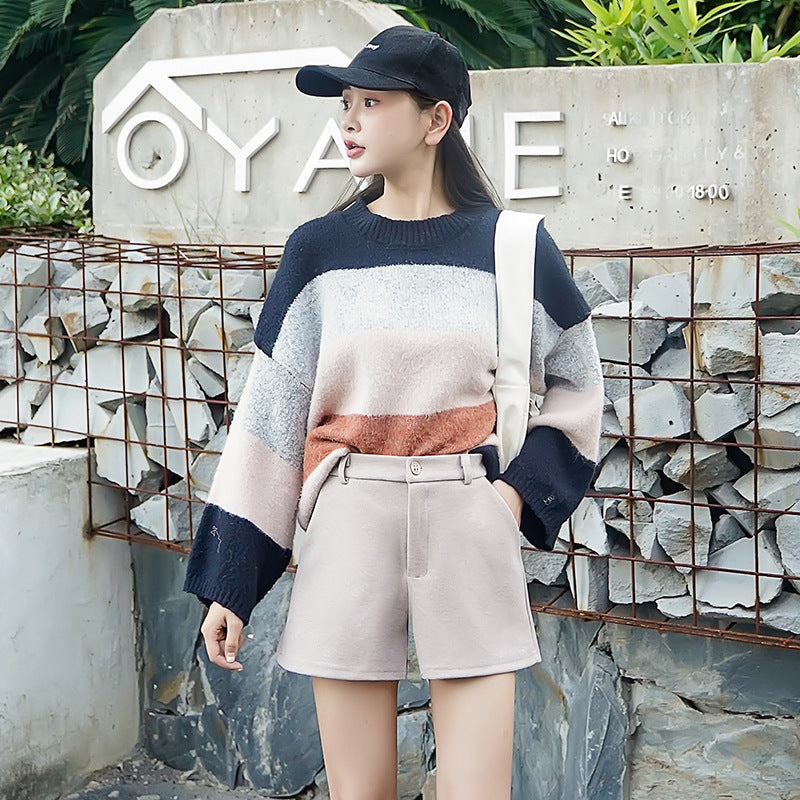 High waist woolen shorts